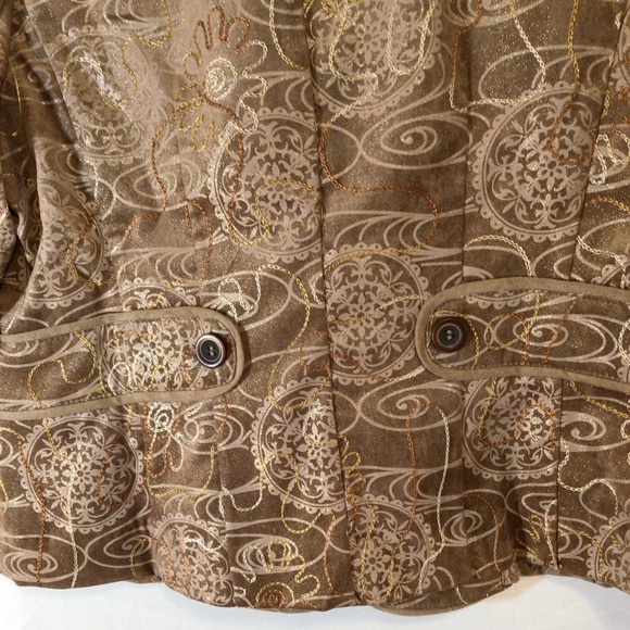 coldwater creek womens embroidered jacket brown size 12P casual boho earthy glam - Picture 7 of 11